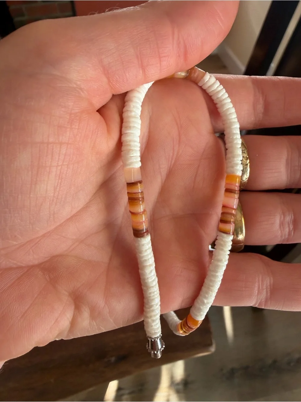 Handmade White and Orange Beaded Bracelet